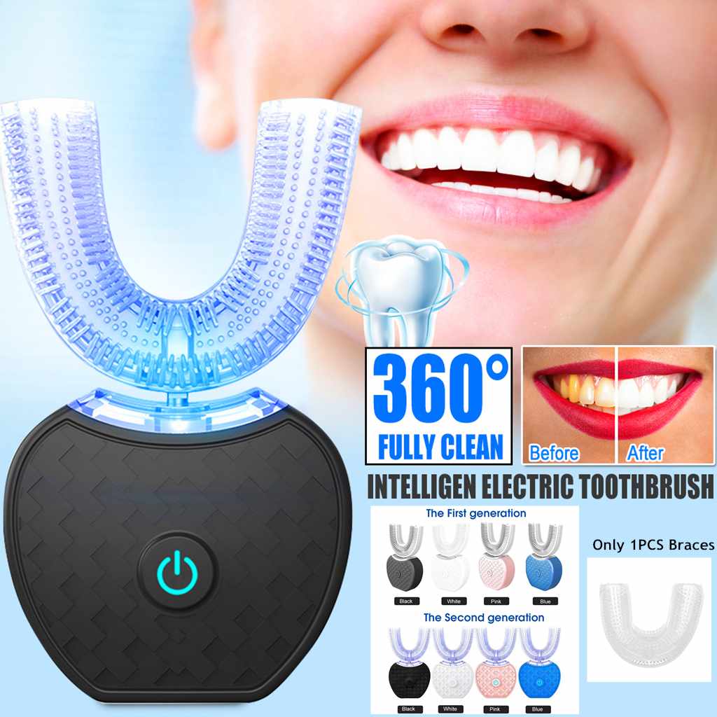 360 Degrees Intelligent Automatic Electric  Toothbrush Waterproof U Type Tooth Brush Whitening Blue Light USB Charging (Copy)